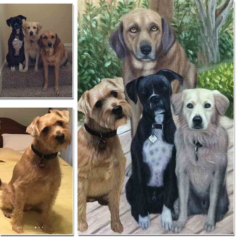 4-5 Pets-Custom Hand Painted Pet Portrait Oil Painting Arts & Entertainment > Hobbies & Creative Arts > Arts & Crafts > Art & Crafting Materials > Textiles > Crafting Canvas > Painting Canvas ArtToyourlife