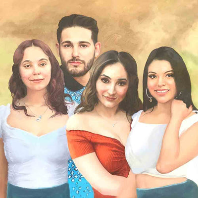 Custom Modern Family Portrait Painting-4 people Arts & Entertainment > Hobbies & Creative Arts > Arts & Crafts > Art & Crafting Materials > Textiles > Crafting Canvas > Painting Canvas ArtToyourlife