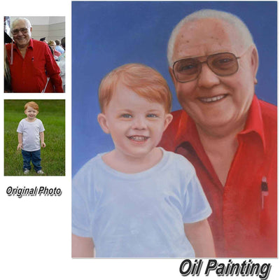 Custom Hand Painted Parents & Children Portrait Oil Painting Home & Garden > Decor > Artwork > Posters, Prints, & Visual Artwork ArtToyourlife