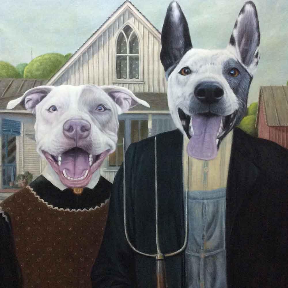 Custom Hand Painted Pet Portrait Oil Painting 2 Pets--Funny portraits Home & Garden > Decor > Artwork > Posters, Prints, & Visual Artwork ArtToyourlife 12x16'' Rolled （No Frame）