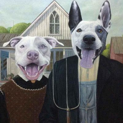 Custom Hand Painted Pet Portrait Oil Painting 2 Pets--Funny portraits Home & Garden > Decor > Artwork > Posters, Prints, & Visual Artwork ArtToyourlife 12x16'' Rolled （No Frame）