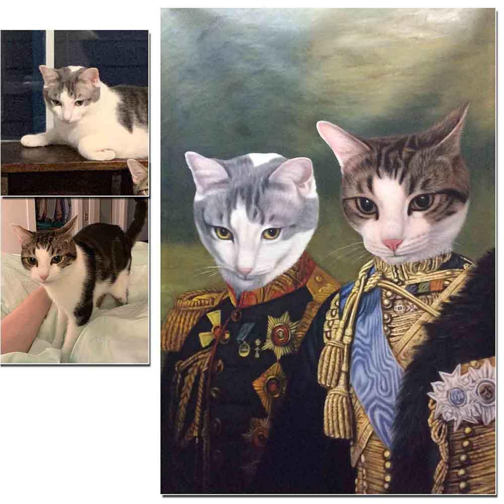 Custom Hand Painted Pet Portrait Oil Painting 2 Pets--Funny portraits Home & Garden > Decor > Artwork > Posters, Prints, & Visual Artwork ArtToyourlife
