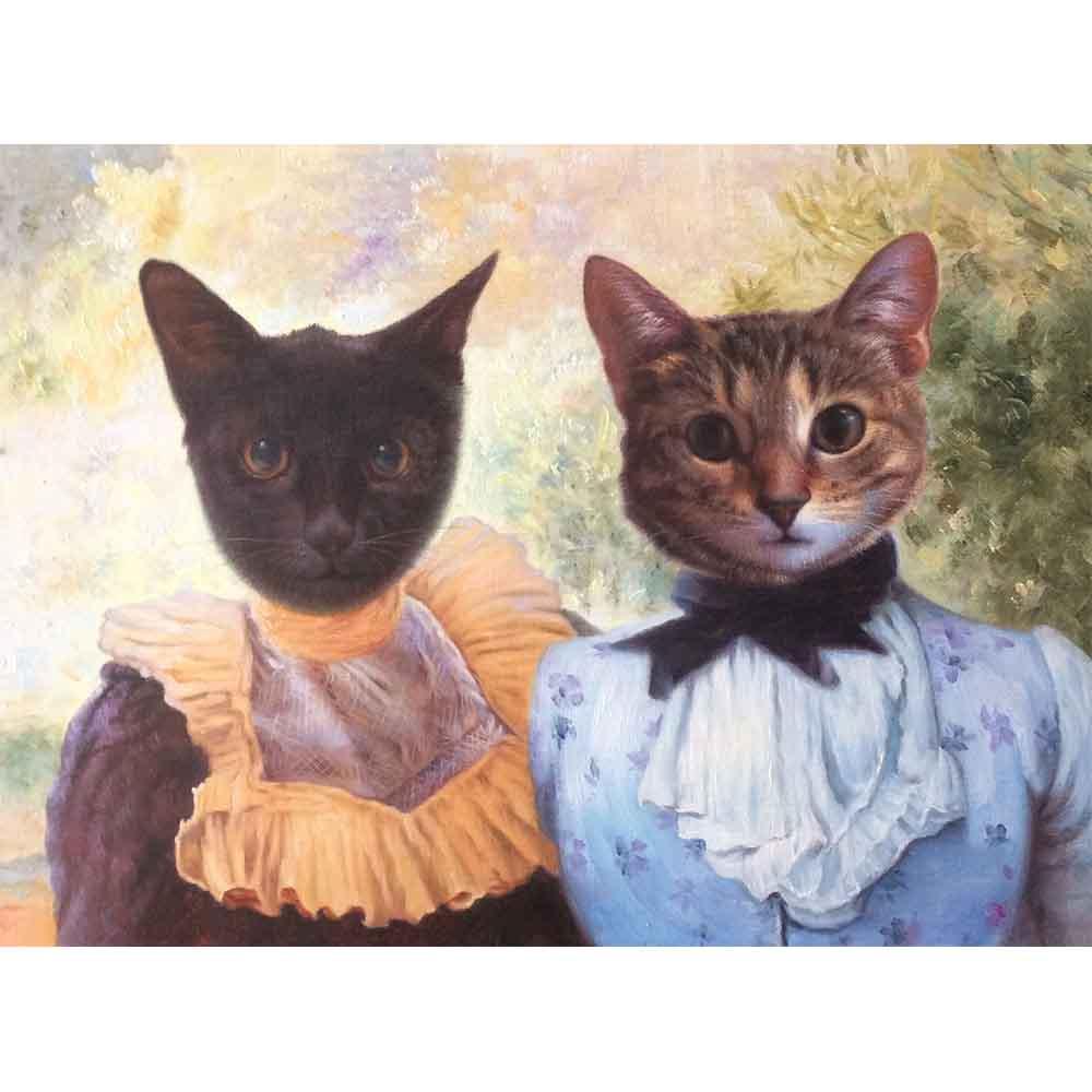 Custom Hand Painted Pet Portrait Oil Painting 2 Pets--Funny portraits Home & Garden > Decor > Artwork > Posters, Prints, & Visual Artwork ArtToyourlife