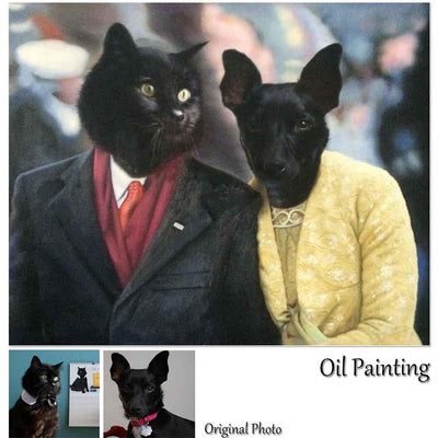 Custom Hand Painted Pet Portrait Oil Painting 2 Pets--Funny portraits Home & Garden > Decor > Artwork > Posters, Prints, & Visual Artwork ArtToyourlife