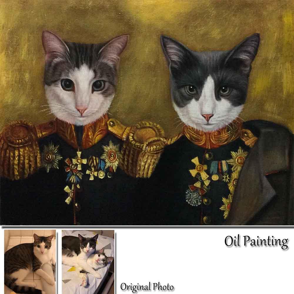 Custom Hand Painted Pet Portrait Oil Painting 2 Pets--Funny portraits Home & Garden > Decor > Artwork > Posters, Prints, & Visual Artwork ArtToyourlife 